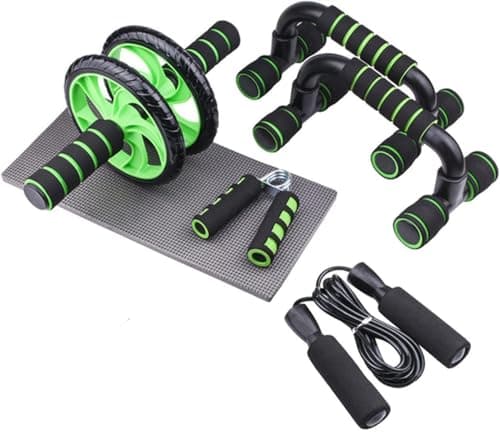 Image of 5-IN-1 Ab Roller Wheel Set With, 2 Push-up Bars, Skipping Rope, Hand Grip And Knee Pad, Fitness Workout At Home Gym, Multi-functional Sports Equipment (Green)