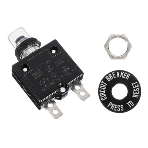 Image of sourcing map 25Amp Push Button Circuit Breaker, 125/250V AC 50V DC Manual Reset Thermal Overload Protector with Waterproof Button Caps