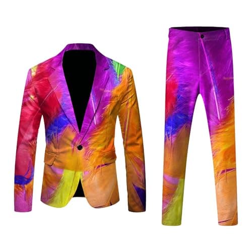 Image of RUMAOZIA Rainbow Suits 2-Piece Men's Suit Jacket and Suit Trousers Neon Coloured Blazer Trousers Suits Slim Fit Men's Suit Two Piece Party Men's Suits Carnival Costume Rainbow Funky Suits Suit, Z03