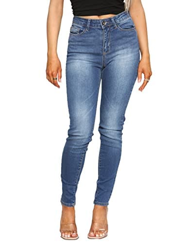 Image of 989Zé ENZO EZL416 Womens Jeans Skinny Stretch Trousers Ladies Denim Slim Fit Pants with Pockets All Waist Sizes UK 8-20 (18, Blue)