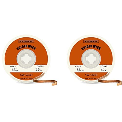 Image of TOWOT Solder Wick, Desoldering Wick Used to Remove The Solder and Disassemble Electrical Components, No-Clean Solder Wick Braid SW-2530(2 PCS - W 0.10'' L 9.8')