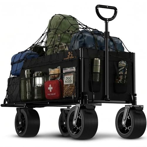 Image of 300L Foldable Wagon - Heavy Duty Collapsible Cart - Beach Trolley on Wheels All Terrain - Camping Garden Transporter - Large Capacity Folding Utility Pull Along Outdoor Car Boot