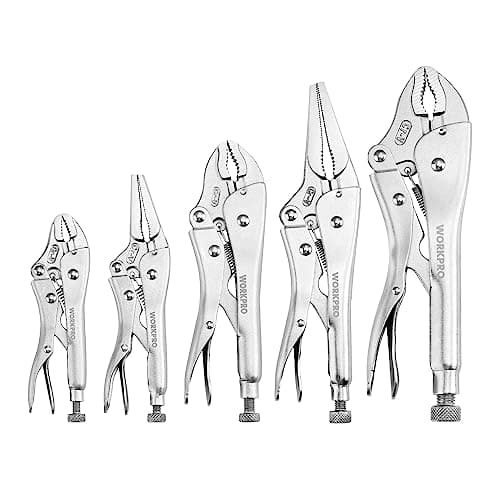 Image of WORKPRO 5-Piece Locking Pliers Set(5/7/10 inch Curved Jaw Pliers,6.5/9 inch Long Nose Pliers), W001316A