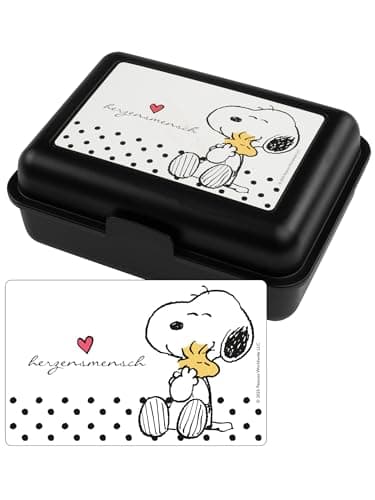 Image of United Labels The Peanuts Snoopy Lunch Box - Heart man Lunch Box with Divider Black