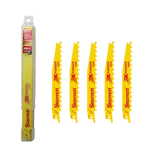 Image of Starrett Wood Cutting Reciprocating Saw Blade - 5 Pieces BT63-5 Bi-Metal 150 mm/6" Inch 3 TPI Unified Shank - Compatible with Bosch Dewalt Makita & Many Others