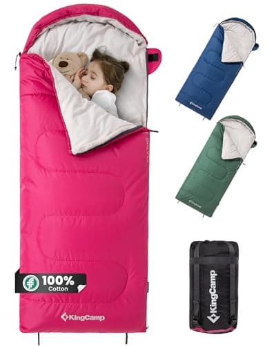 Image of KingCamp Kids Cotton Sleeping Bag, Lightweight Waterproof Camping Sleeping Bag Indoor & Outdoor Use for Kids Age 10-12 (up to 100-140cm),Pink