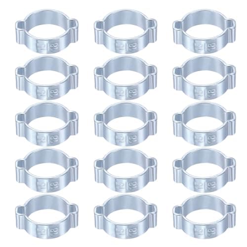 Image of sourcing map 15pcs Double Ear Hose Clamp 15-18 mm Galvanized Steel Hose Clamp Double Ear O Clips Crimp Rings for Fuel Line Pipe Tube Fitting Connections, Silver