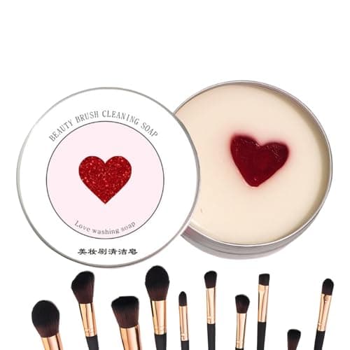 Image of Makeup Brush Cleaner Bar Soap, Heart-Shaped Cleanser Shampoo for Brushes & Beauty Sponges, Deep Cleaning Hygiene Kit for Foundation Eyeshadow Bronzer Blender, Cosmetic Accessories Gift Set