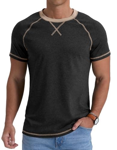 Image of QIXING Mens T-Shirt Cotton Crew Neck Short Sleeve Regular Fit T Shirt Raglan Soft Lightweight Summer Casual Tops for UK(A02 C Black XL)