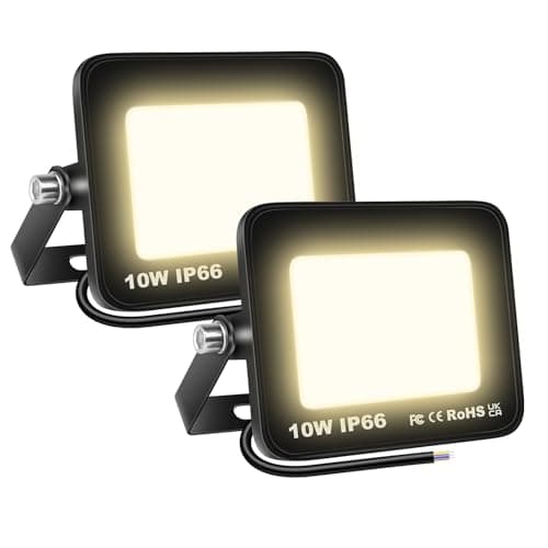 Image of SKYWORLD 2 Pcs 10W Outdoor LED Flood Lights, 1000LM LED Security Lights, IP66 Waterproof, 3000K Daylight Warm White Floodlight Outside Flood Lamp for Garden Garage Yard Lawn Court Patio Warehouse