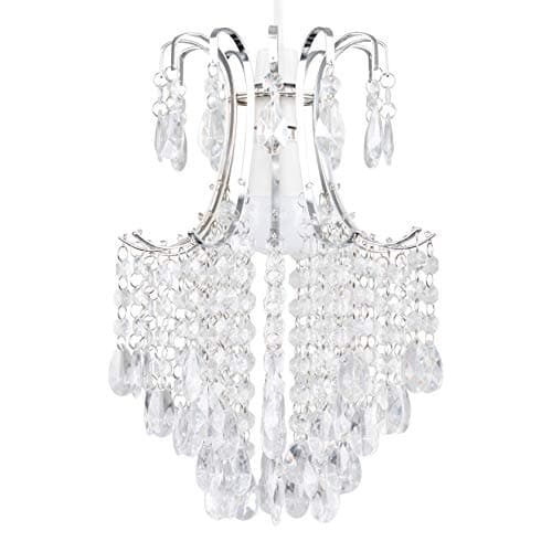 Image of MiniSun | Modern Silver Chrome Ceiling Pendant Light Shade with Clear Acrylic Droplets Complete with a 10w LED GLS Bulb [6500K Cool White] | Shades & Home Improvements Essential | 32cm Shade Width