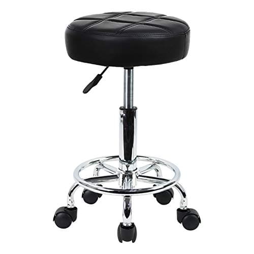 Image of KKTONER Round Rolling Stool Chair PU Leather Height Adjustable Swivel Drafting Work SPA Shop Salon Stools with Wheels Office Chair Small (Black)
