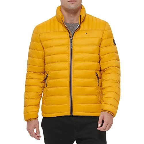 Image of Tommy Hilfiger Men's Lightweight Down Alternative Packable Puffer Jacket Coat, Yellow Gold, L