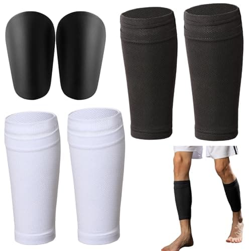 Image of Football Sock Sleeve, 2 Pairs Soccer Shin Guard Covers, Football Shin Pad Sleeves with Pocket Holding Shin Pads, Soccer Sock Sleeves for Football Games Beginner(Black & White) - L