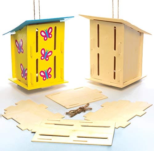 Image of Baker Ross AC811 Wooden Butterfly Houses - Pack of 2, Habitats for Children to Make, Decorate and personalize, Creative Craft Set for Kids and STEM Activities 17cm