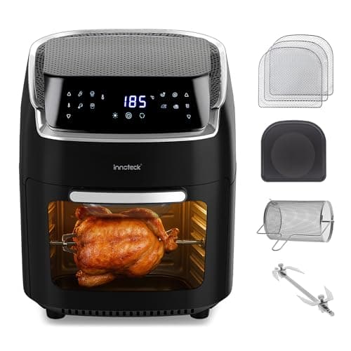 Image of Innoteck 12L Digital Air Fryer Oven with Rotisserie 1800W Large Air Fryer with Touch Panel & 8 Cooking Presets, Shelves, Basket, Racks & Drip Tray Black & Silver Finish