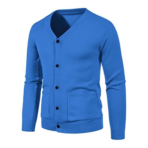 Image of TDEOK Men's Cardigan Sweaters with V-Neck Cotton Classic Leisure Jacket Single Breasted Winter Jacket Large Sizes Sports Jacket Training Jacket with Buttons Work Jacket, blue, M