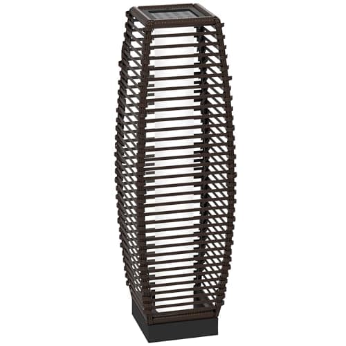 Image of Outsunny Rattan Solar Floor Lamp, 68cm Tall Outdoor Garden Lantern Pathway Light & Decorative Lighting with Auto On/Off LED Lights, IP44, for Porch, Yard, Courtyard, Deck, Brown