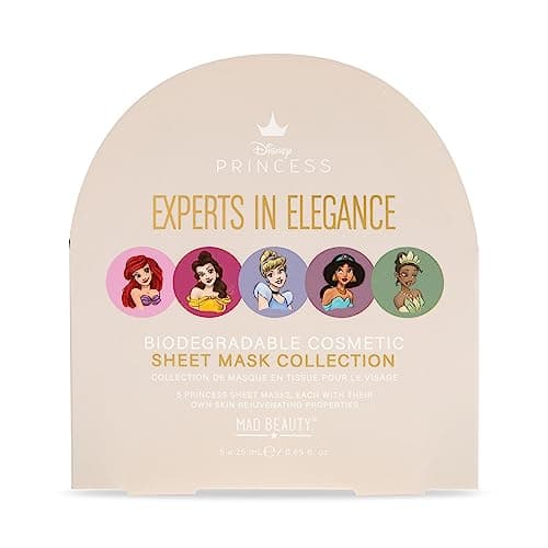Image of Disney Princess Face Mask Set 5-pack | MAD BEAUTY | Tiana, Belle, Jasmine, Cinderella, Ariel | Green Tea, Pomegranate, Coconut, Lavender, Cucumber | Fun Gift for Women