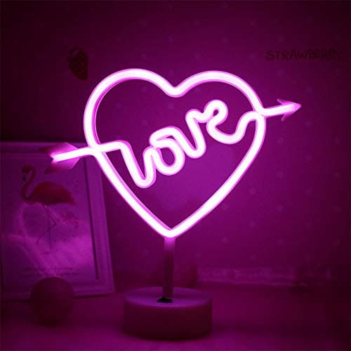 Image of LED Cupid's Bow Shape Neon Light Sign - Love in Heart Night Light - Pink Letter Sign Marquee - Battery/USB Operated Table Lights for Christmas, Birthday, Wedding, Party, Kids Room, Living Room