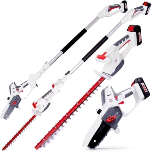 Image of NETTA 4-in-1 Cordless Hedge Trimmer & Chainsaw Set - 20V Battery Powered Electric Pole Saw & Hedge Cutter for Garden Tree Trimming - Includes Battery & Charger and 2.5m Telescopic Pole Extension