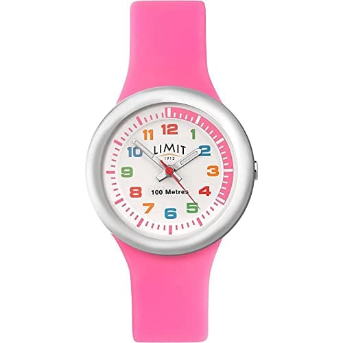 Image of Limit Girls Analogue Watch. 100M Water Resistant, Durable Strap. White Dial, Pink Silicone Strap