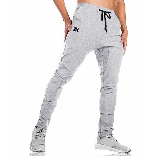 Image of BROKIG Mens Gym Joggers Sweatpants, Causal Slim Fit Running Trousers Tracksuit Jogging Bottoms with Double Pockets (Large,Light Grey)