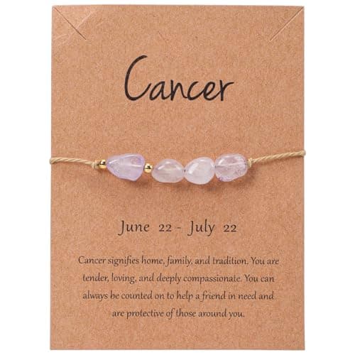 Image of Risipu Zodiac Bracelet Birthday Bracelet Gifts for Girls Women, Adjustable Natural Crystals Bracelets Present with Zodiac Card for Mom Friends Daughter Granddaughter Sister (Cancer)