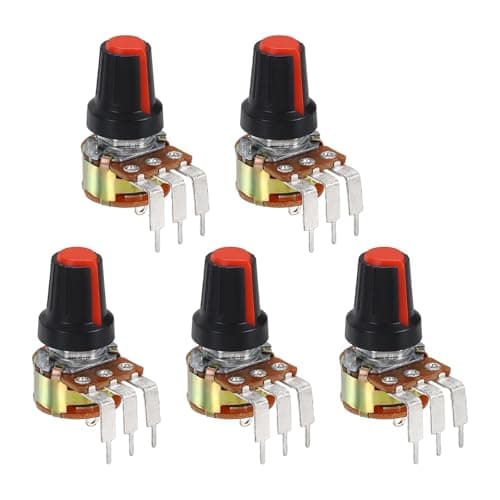 Image of sourcing map 5Pcs 5K Ohm Rotary Potentiometer Volume Control Pots for Guitar, WH148 3 Pin Single Turn Linear Taper Variable Resistor Potentiometers for Inverter Speed Regulation, Black Red