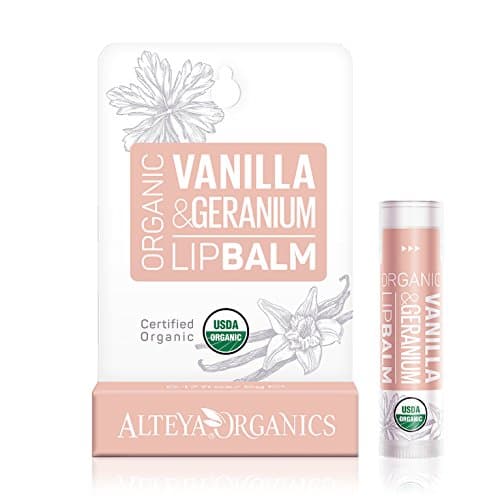 Image of Alteya Organic Lip Balm Vanilla & Geranium 4.5g - USDA Certified Organic Pure Natural Lip Care Based on a Carefully Selected Bouquet of Hydrating and Nourishing Botanical Oils and Butters