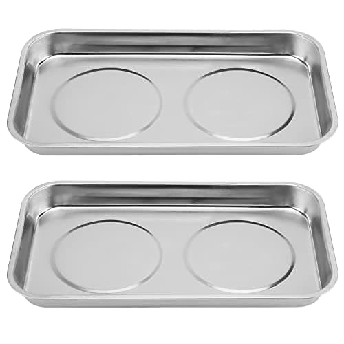 Image of KOHAND 2 Pack Magnetic Parts Tray, Stainless Steel Rectangle Magnetic Tray, Magnetic Tray Holder Organiser for Metal Parts Nut Bolt Sockets Screws Collector, 24x14x3.6cm
