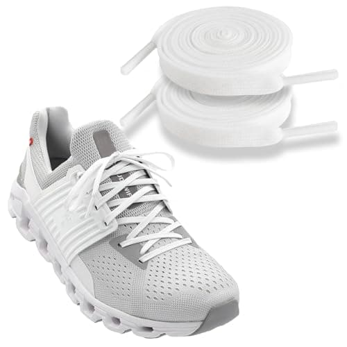Image of NDTEZUGT 6mm Wide Flat Shoelaces for Sneaker, Trainers Shoelaces Thin Strings Replacement Long Walking Laces for Adult (White, 47''/120cm)