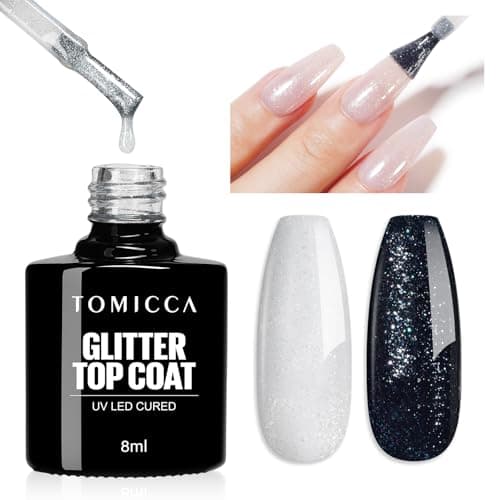 Image of TOMICCA No Wipe Glitter Top Coat Gel - 8ML Holographic Shine for Acrylic Nails | High Gloss Long Lasting, Soak Off UV/LED Gel Polish, Salon & Home DIY Manicure Kit
