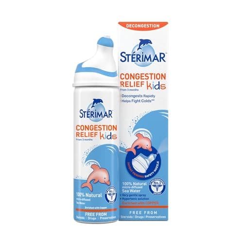 Image of Sterimar Congestion Relief Kids, Nasal Spray, with Copper, Hypertonic, 100% Natural Sea Water, Free from Steroids, Drugs & Preservatives, For Children 3+ months, 50 ml