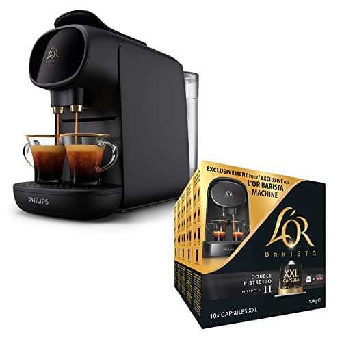 Image of L'OR BARISTA Sublime Coffee Machine Black by Philips with L'OR Double Ristretto XXL 5X10PC, Double Shot, Aluminium Coffee Capsules (Total 50 XXL Capsules) Intensity 11