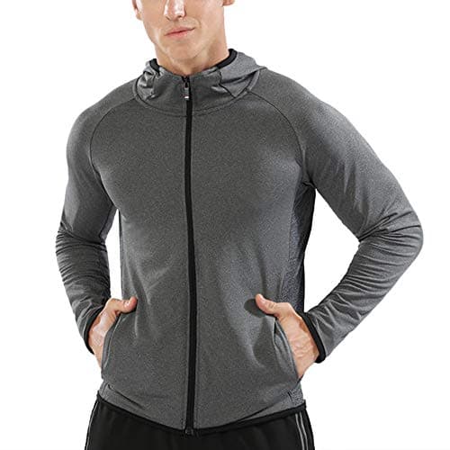 Image of Men Zipper Running Hoodies Sport Jackets Fitness Gym Shirt Sports Top Color Grey Size M