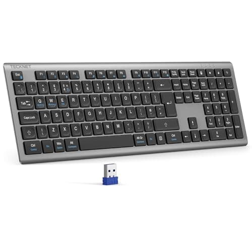 Image of TECKNET Wireless Keyboard,Rechargeable 2.4GHz Silent Keyboard, Scissor Keys for Comfort & Stability, Full Size keyboard wireless with Numpad & Hotkeys for PC/Laptop/Desktop, UK QWERTY Layout