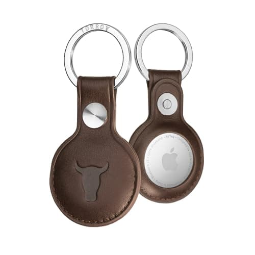 Image of TORRO Leather Keyring/Keychain Compatible with AirTag (2021) and AirTag (2026) – Premium Leather Key Holder with Brushed Metal Ring (Dark Brown)