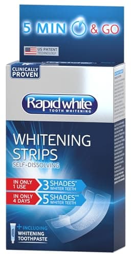 Image of Rapid White 5 Minute Teeth Whitening Strips | 5 Shades Whiter in 4 Days | Strips Dissolve in 5 Minutes | Fast Acting & Easy to Use | Inspired by Dentists | Mint Flavour | Clinically Proven | 16 Strips