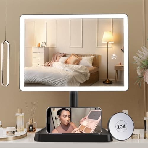 Image of FASCINATE Large Lighted Makeup Vanity Mirror with 96 LED Lights, Rechargeable Lithium Battery Light Up Mirror (Sable)