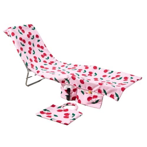 Image of Brentfords Beach Towel in a Bag, Soft Quick-Dry Absorbent Fabric Lightweight Easy Storage Cherry Large Beach Towel with Pockets For Travel Poolside Beach Days, Pink - 215 x 75cm
