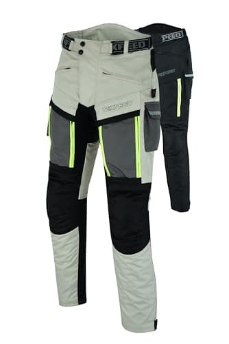 Image of Texpeed Mens Motorcycle Trousers Off White Beige Waterproof Motorbike Biker Pants With CE Protective Armour (EN 1621-1) S