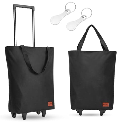 Image of MOONCY 2 in 1 Shopping Trolley, 30L Large Folding Shopping Bag on Wheels, Lightweight Foldable Grocery Trolleys for Camping Traveling and Laundry, Black