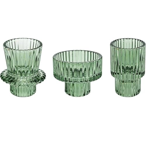 Image of Doolitt Candle Holders Set of 3, Votive Glass Candle Stick Holders, Pillar Taper Decor Centerpiece for Table,Crystal Tea Light Candle Holders for Home Dinning Wedding Party Festival (3, Green)