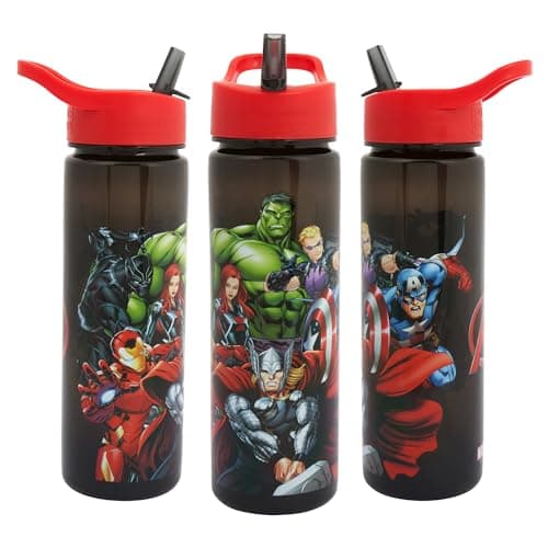 Image of Marvel Avengers Water Bottle Flip Up Straw 600ml by Polar Gear – Kids Reusable Non Spill - BPA Free - Ideal For School Nursery Sports Picnic