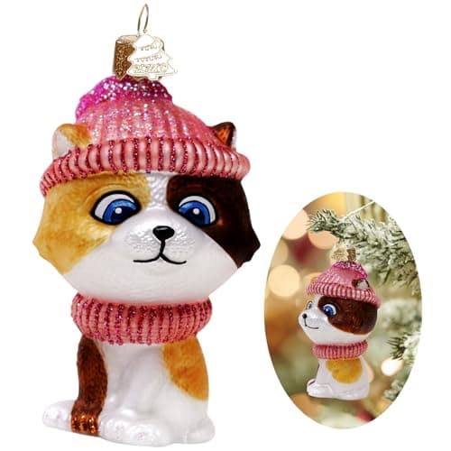 Image of Hzyc Cat Christmas Tree Ornament, Hand-Blown Glass Ornaments,Cat Collection Figurine Hanging Glass Baubles,Christmas Decorations for Animal Lovers Holiday Party Home Gifts