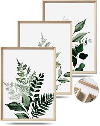 Image of UPWOIGH Framed Wall Art, Botanical Olive Leafs Canvas Wall Art,30x40CM Green Wood Bohemia Wall Decor Prints Artworks for Bathroom Bedroom, Plant Neutral Set of 3