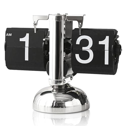 Image of HERCHR Flip Desk Clock Automatic Flip Retro Table Clock Vintage Design Automatic Turning Digital Display Flipclock Minimalist Single Foot Mechanical for Home Office Hotel