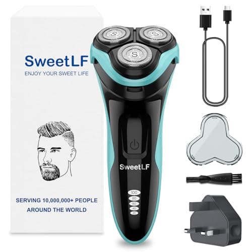 Image of SweetLF Electric Razor for Men, 120 Min Shaving, Fast UK Adapter (1H Charging),100% Waterproof, Wet & Dry Rotary Shavers for Men with Pop-up Trimmer, LED Display (Sky Blue)