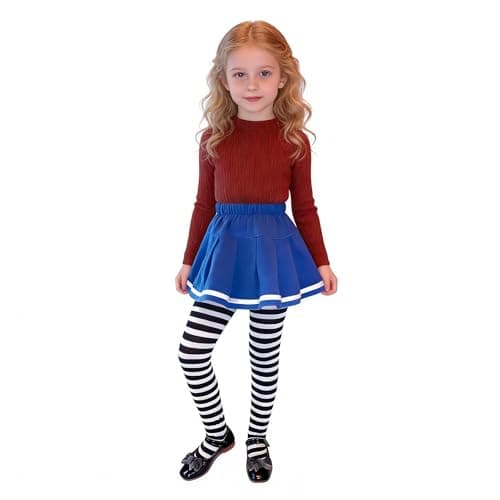 Image of Yapartifa Kids Black White Striped Tights, Age 6-12 Years, Fancy Dress Costume Accessory for Halloween Witch Skeleton Clown, World Book Day Character